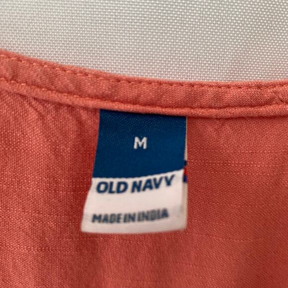 2/$30 OLD NAVY Boho Embroidered Tiered Peasant Dress M Coral Eyelet Long Sleeve - Picture 9 of 10